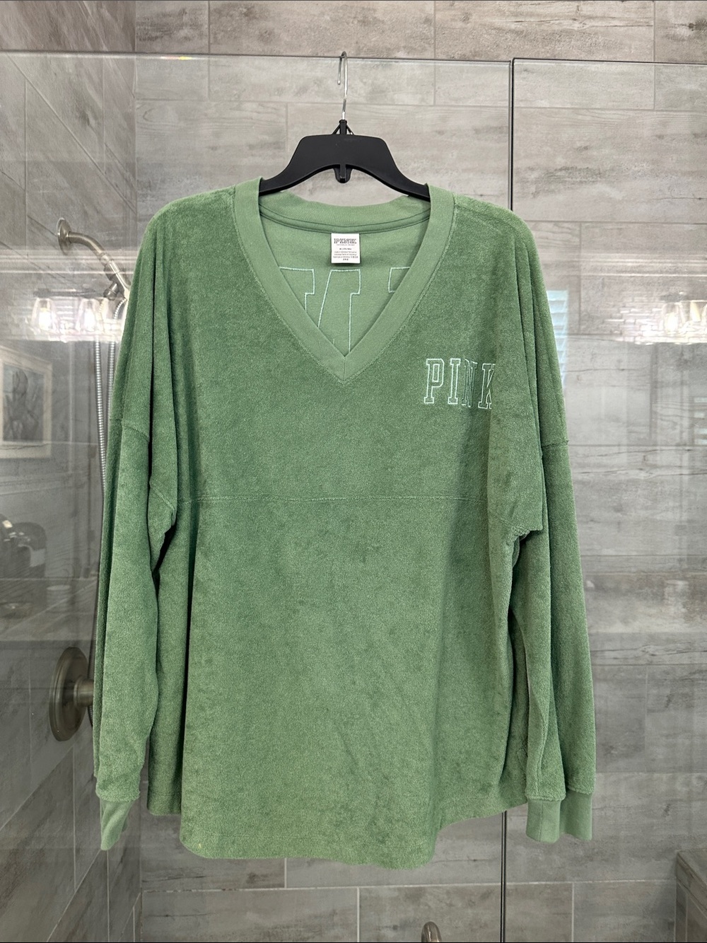 PINK Victoria's Secret Plush V-Neck Sweater in Sage Green